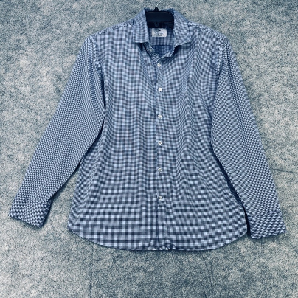 Mizzen+Main Performance Shirt Men XL Blue Gingham Plaid Trim Fit Stretch Button